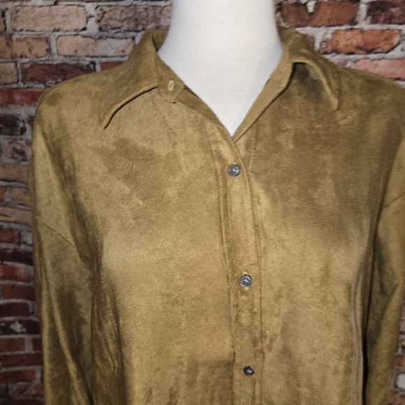 Banana Republic Tan Suede Feel Blouse Size L - Picture 3 of 8